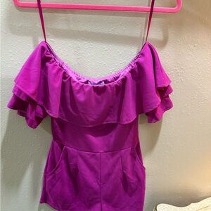 She + Sky Fuchsia Ruffle Romper